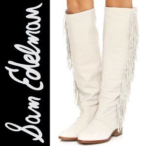 Sam Edelman Josephine Tall Ivory Cream White Fringe Boots 7.5 👢🌟